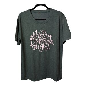 Merry And Bright XL Green Graphic T-shirt NWOT